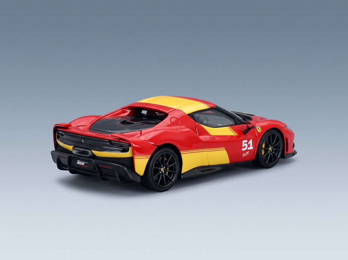 FERRARI - 296 N 51 SPECIALE PILOTI FERRARI 2025 - RED YELLOW scale model - rear three-quarter view