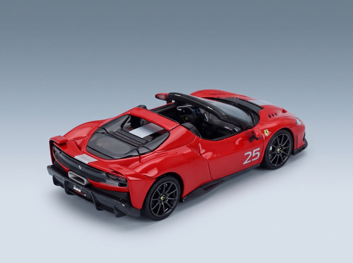FERRARI - 296 SPECIALE A N 25 SPIDER OPEN 2025 - ROSSO CORSA - RED WHITE scale model - rear three-quarter view