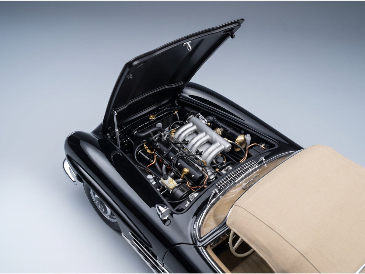 Mercedes-Benz 300 SL Roadster W198 1957 Black Brown CMC 1:18 scale model - engine bay
