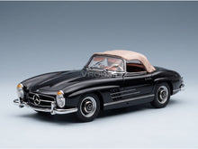 Mercedes-Benz 300 SL Roadster W198 1957 Black Brown CMC 1:18 scale model - front three-quarter view