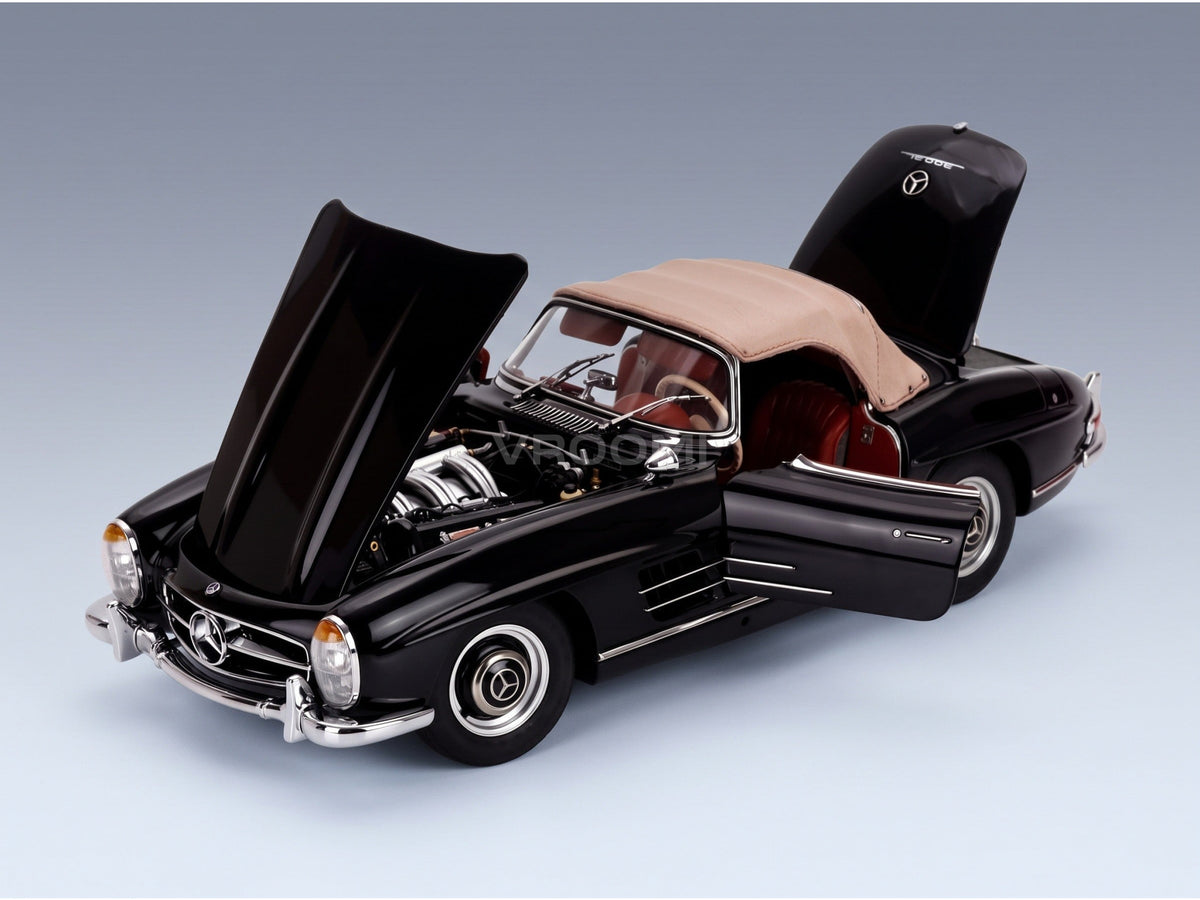 Mercedes-Benz 300 SL Roadster W198 1957 Black Brown CMC 1:18 scale model - opening parts
