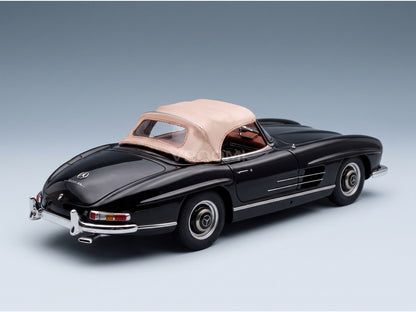 Mercedes-Benz 300 SL Roadster W198 1957 Black Brown CMC 1:18 scale model - rear three-quarter view