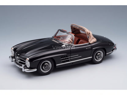 Mercedes-Benz 300 SL Roadster W198 1957 Black Brown CMC 1:18 scale model - folded soft top