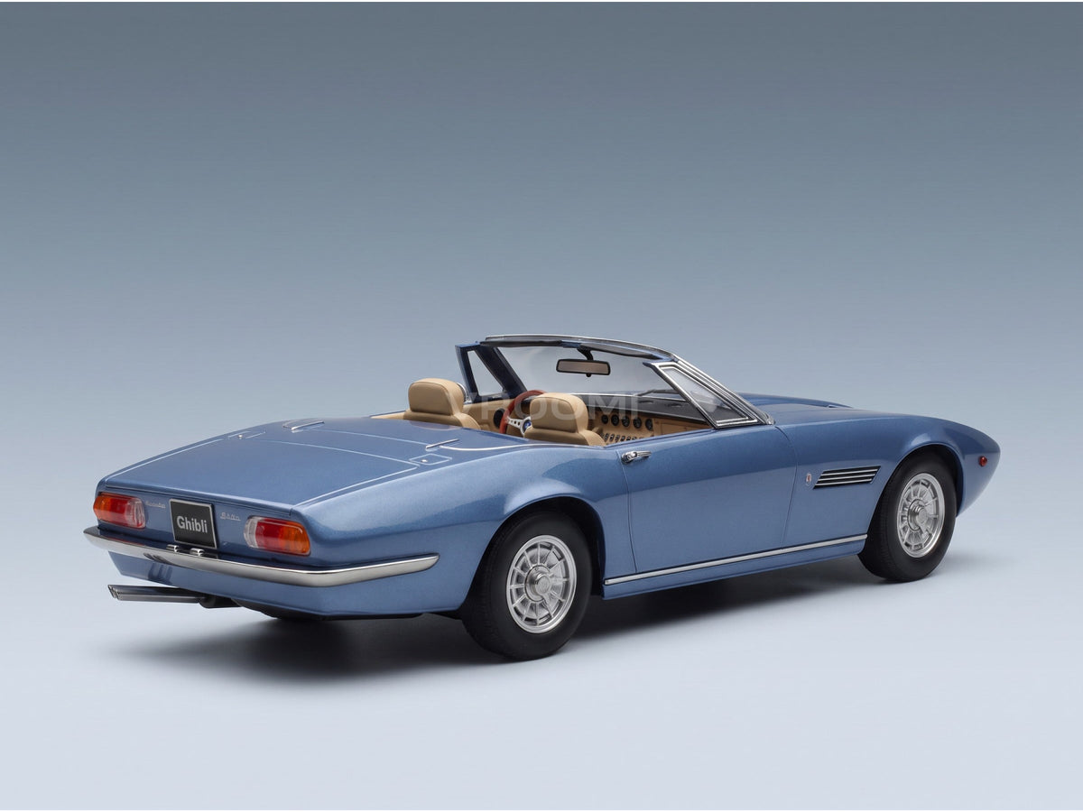 Maserati Ghibli Spider Cabriolet Open Alloy Rims 1970 Light Blue KK Scale 1:18 scale model - rear three-quarter view