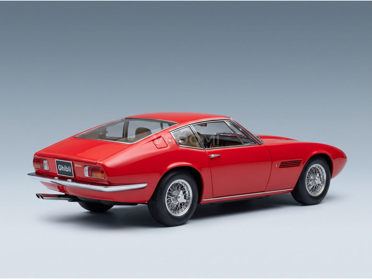 Maserati Ghibli Spider Cabriolet Open Spoked Rims 1970 Red KK Scale 1:18 scale model - rear three-quarter view
