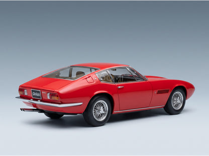Maserati Ghibli Spider Cabriolet Open Spoked Rims 1970 Red KK Scale 1:18 scale model - rear three-quarter view