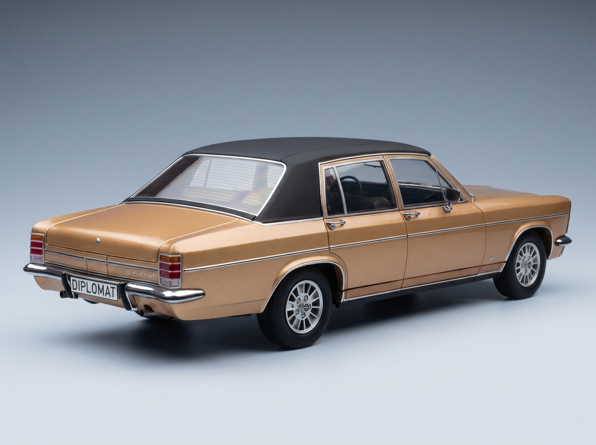 Opel Diplomat B 1972 Gold Black MCG 1:18 scale model - rear three-quarter view