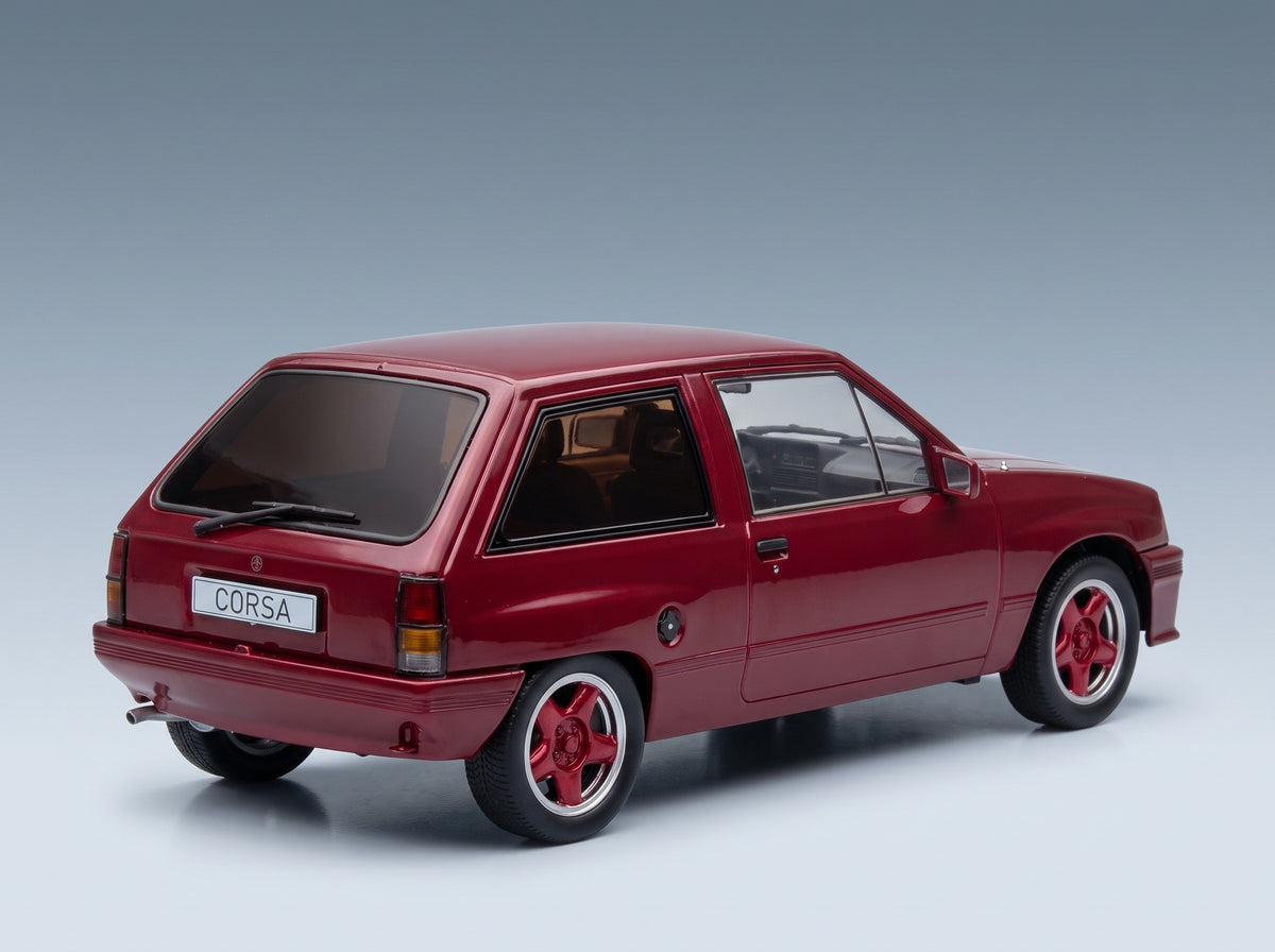 Opel Corsa A Custom 1983 Dark Red MCG 1:18 scale model - rear three-quarter view