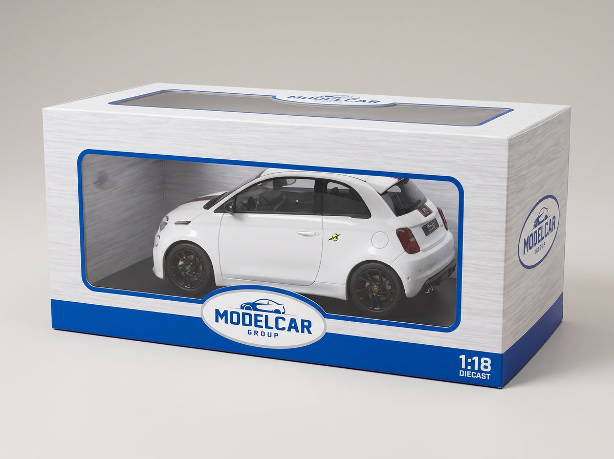 Fiat 500e Abarth 2024 White MCG 1:18 scale model - original packaging