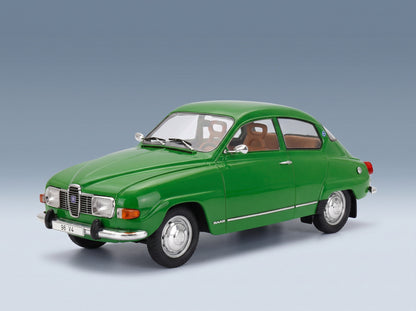 Saab 96 V4 1970 Dark Green MCG 1:18 scale model - front three-quarter view