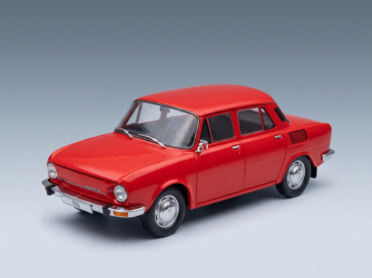 Skoda 100 L 1969 Red MCG 1:18 scale model - front three-quarter view