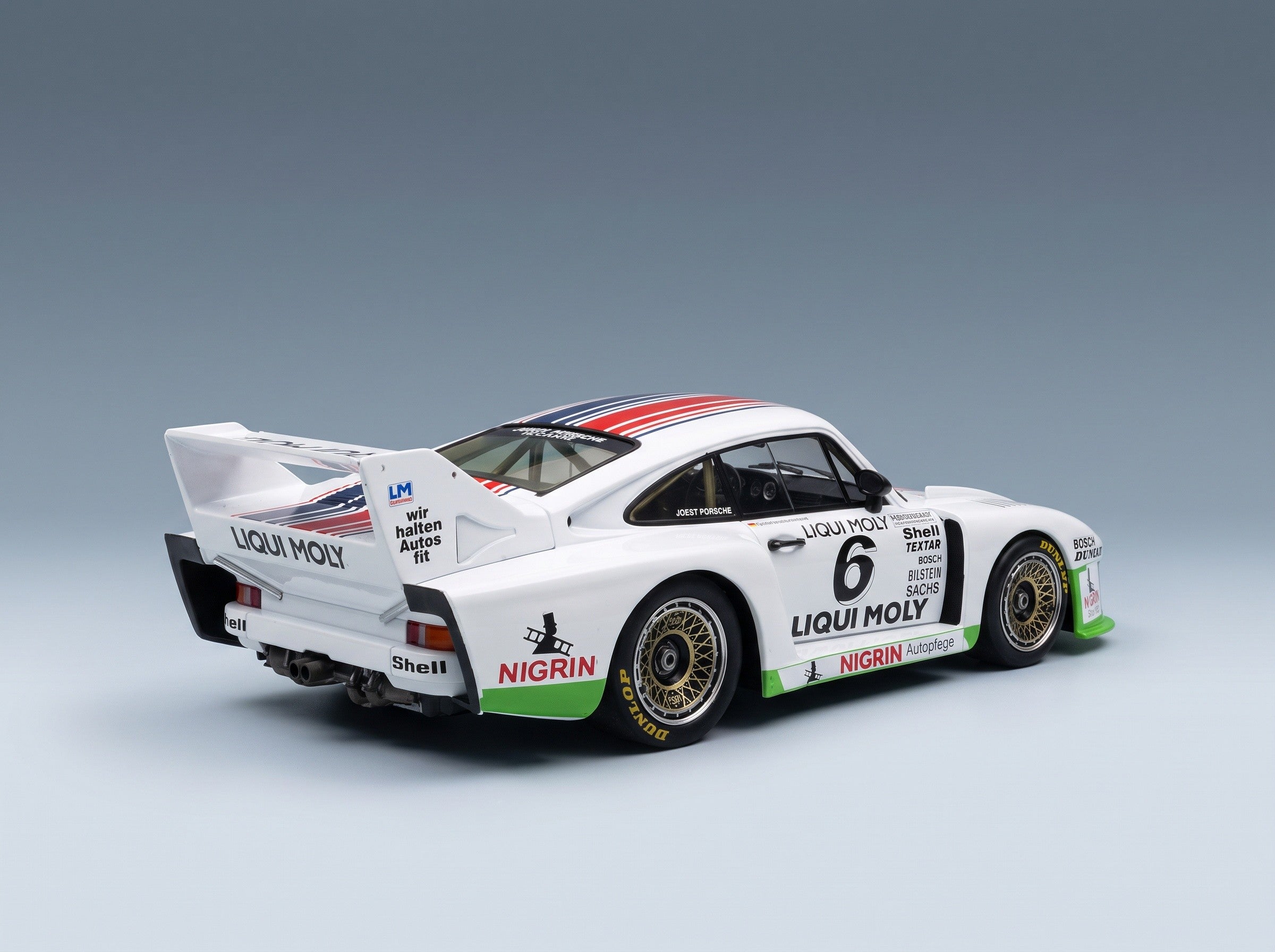 Porsche 935J Team Liqui Moly No. 6 R. Stommelen 3rd Spa Francorchamps DRM 1980 MCG 1:18 scale model - rear three-quarter view