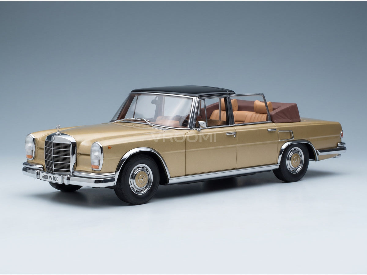 Mercedes-Benz S-Class 600 Pullman W100 Landaulet Semiconvertible 1964 Gold Metallic Black KK Scale 1:18 scale model - opening parts