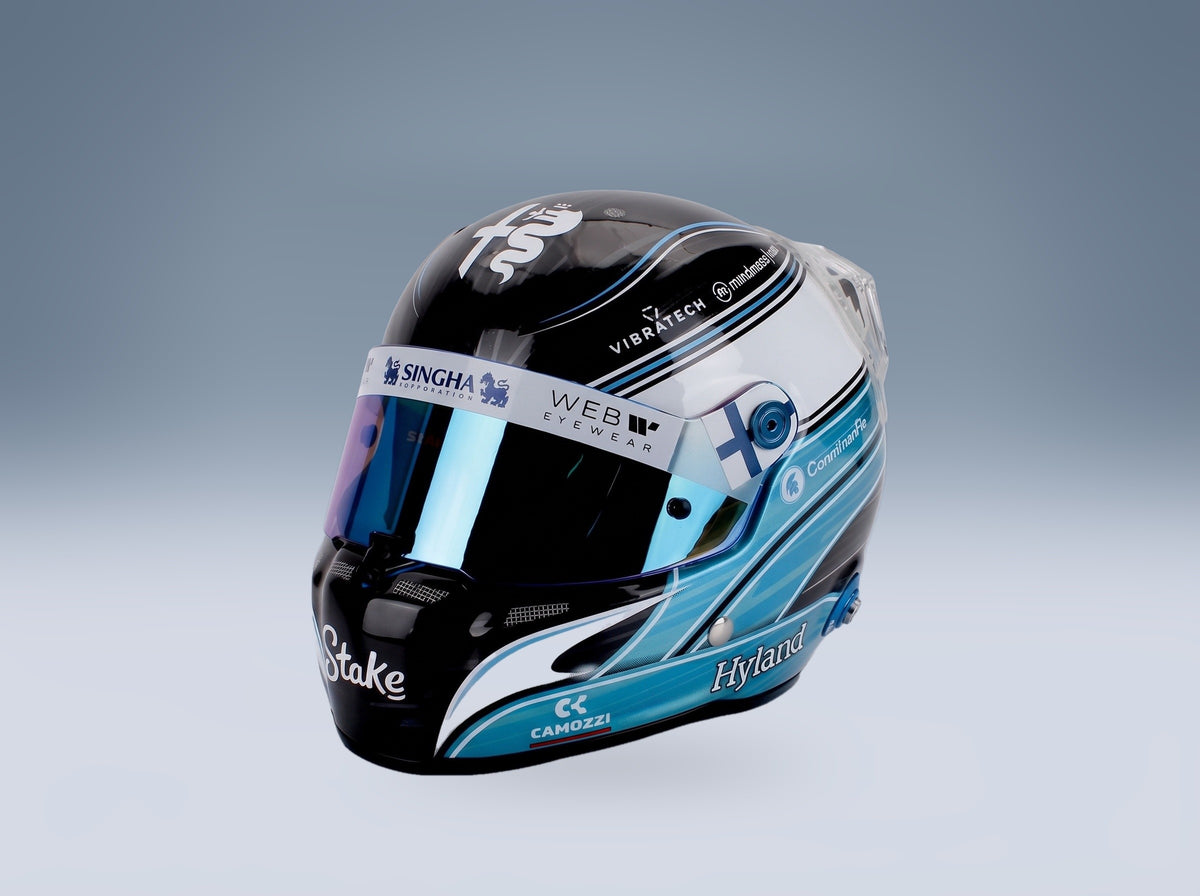 Stilo Helmet Valtteri Bottas Alfa Romeo Stake Kick No. 77 F1 2023 Season Mini Helmet 1:2 scale helmet - front three-quarter view