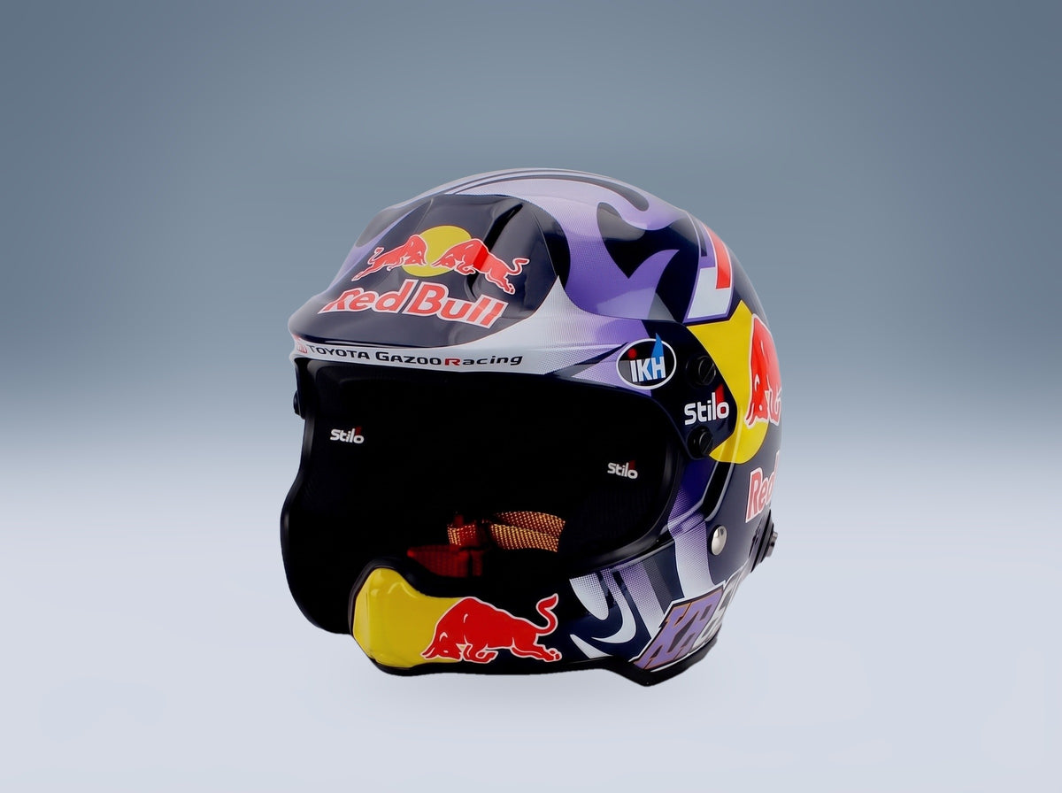 Stilo Helmet Kalle Rovanpera Toyota Yaris GR Rally1 Hybrid Gazoo Racing WRT Rally Season 2025 Mini Helmet 1:2 scale helmet - front three-quarter view