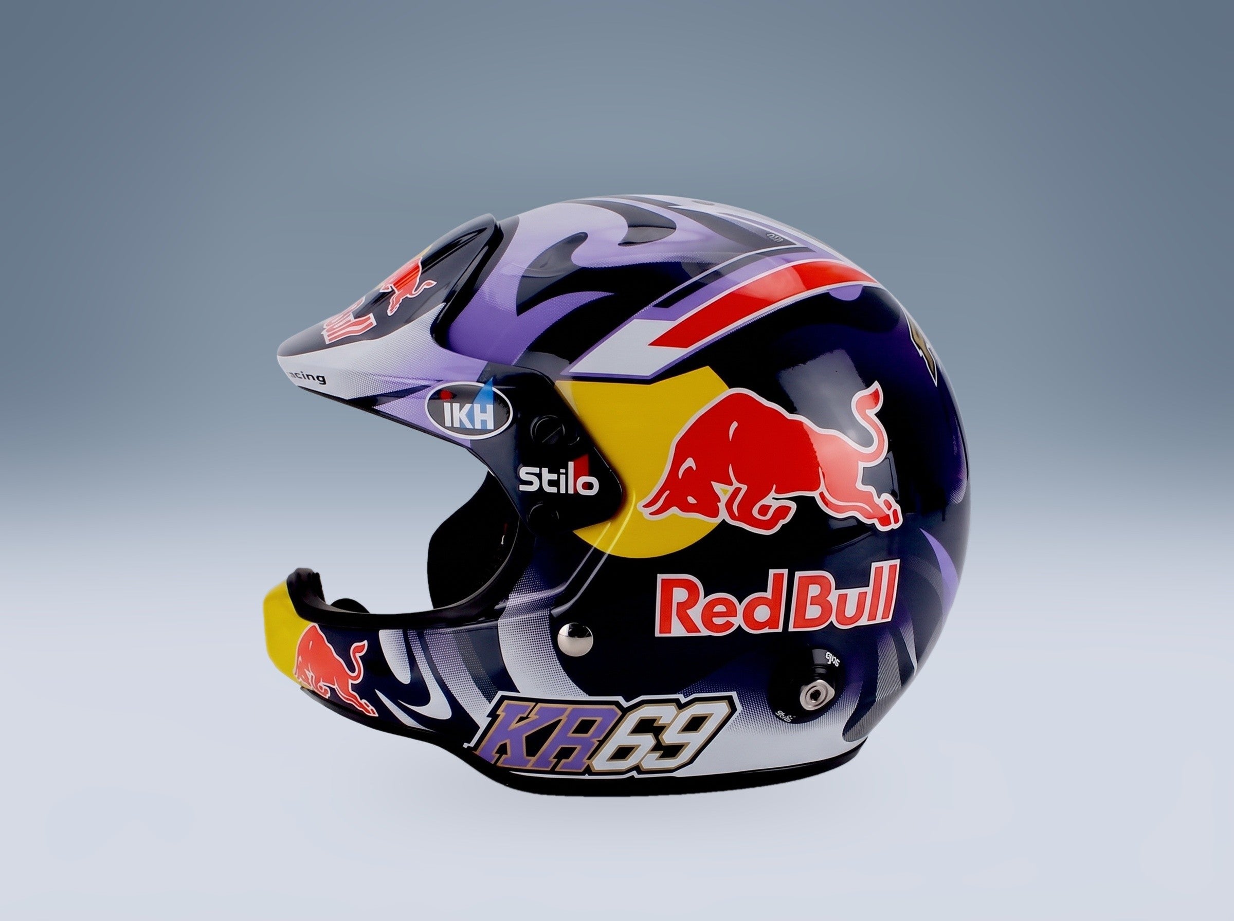 Stilo Helmet Kalle Rovanpera Toyota Yaris GR Rally1 Hybrid Gazoo Racing WRT Rally Season 2025 Mini Helmet 1:2 scale helmet - side view
