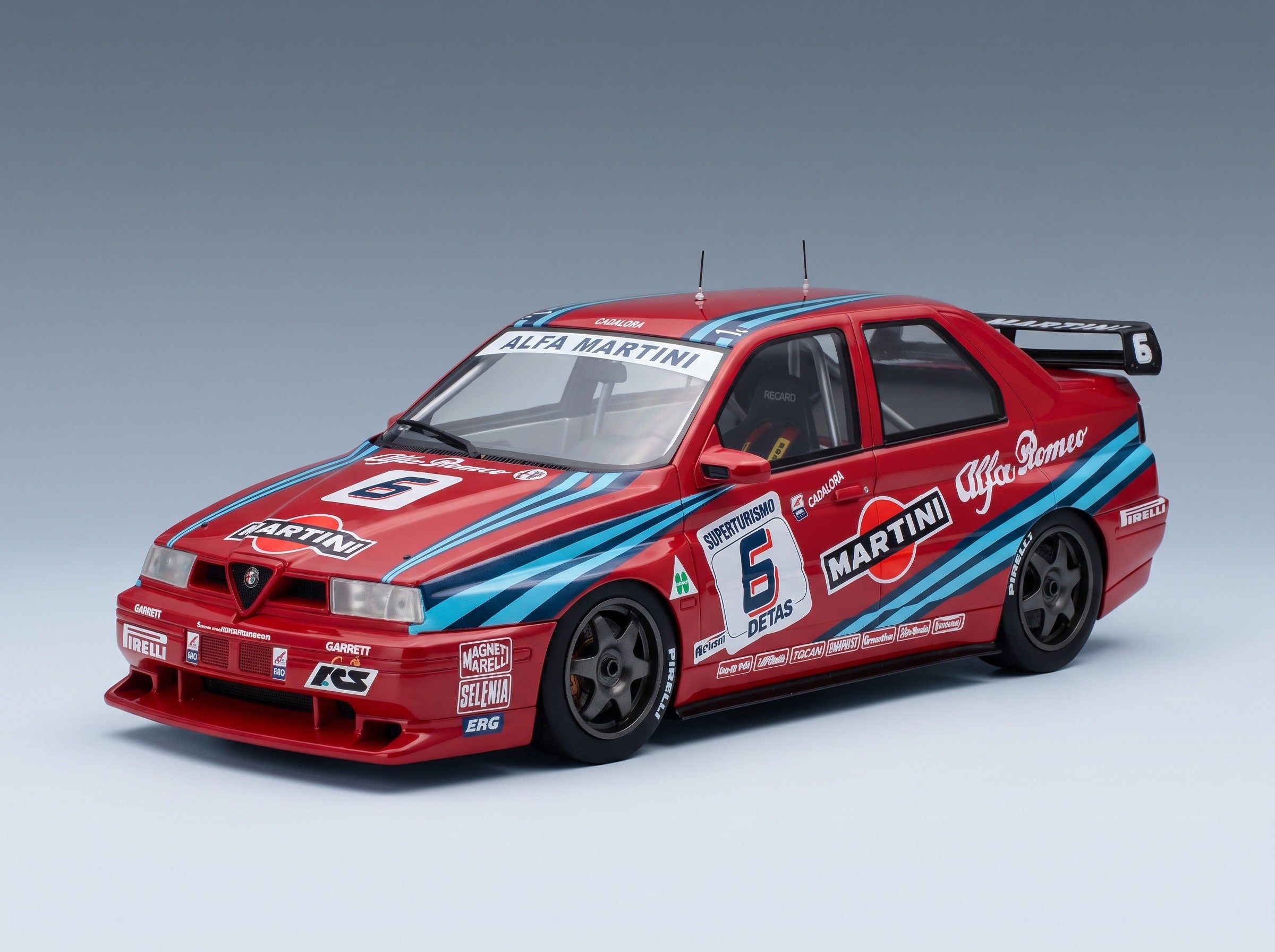 Alfa Romeo 155 GTA Superturismo Martini No. 6 Luca Cadalora 6th Monza 1992 Red Mitica 1:18 scale model - front three-quarter view