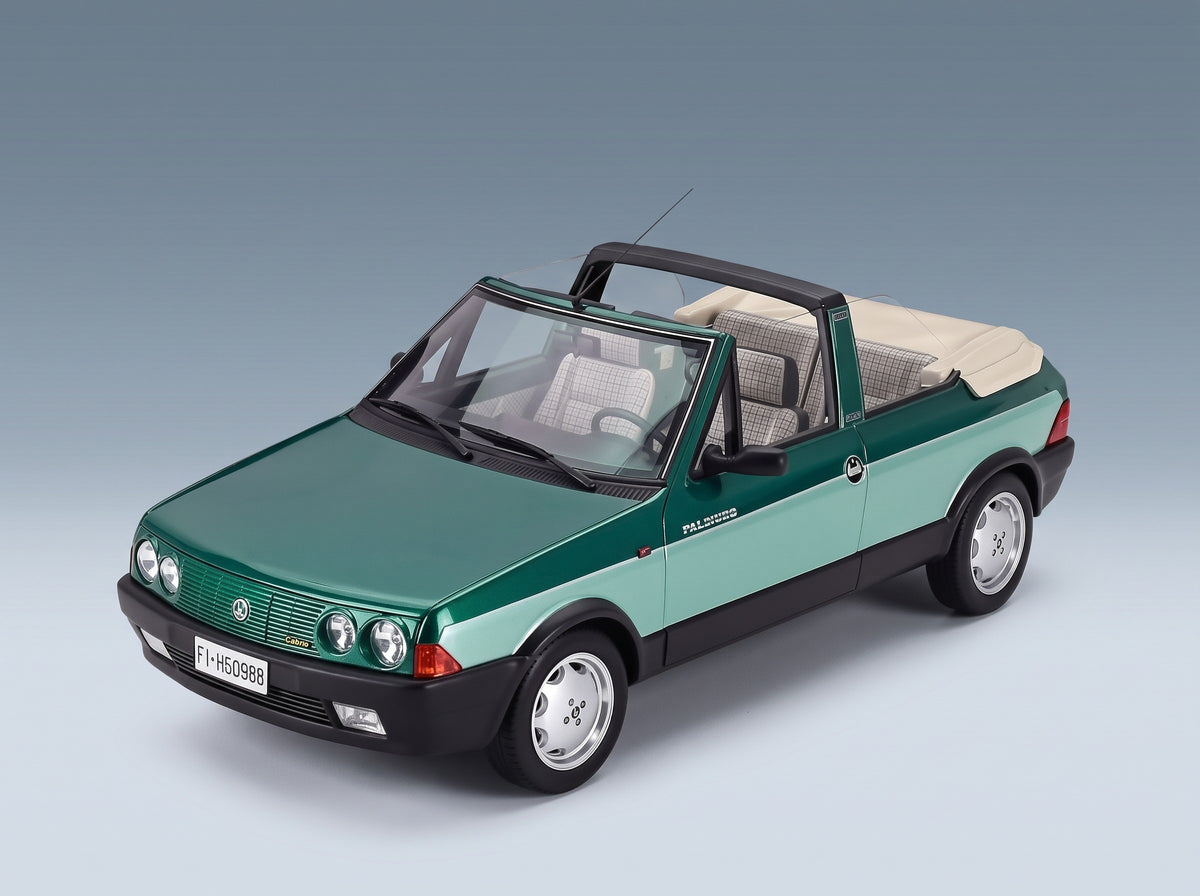 Fiat Ritmo Bertone Supercabrio 100S Palinuro 1986 Two-Tone Green Metallic Mitica 1:18 scale model - front three-quarter view, top down