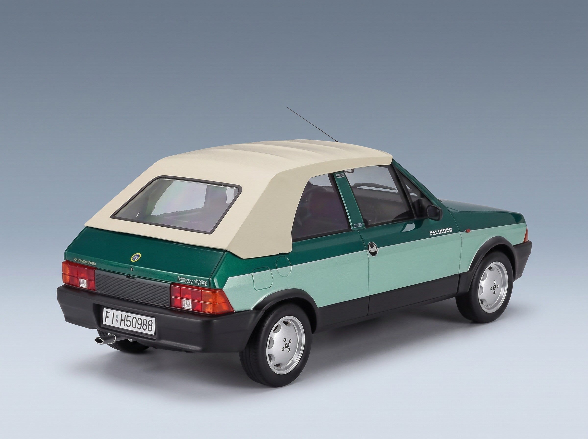 Fiat Ritmo Bertone Supercabrio 100S Palinuro 1986 Two-Tone Green Metallic Mitica 1:18 scale model - rear three-quarter view