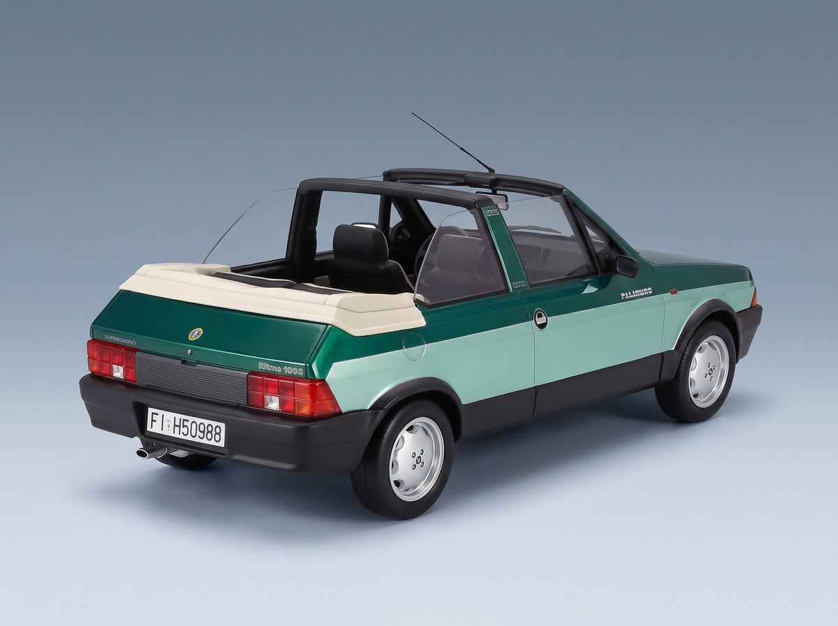 Fiat Ritmo Bertone Supercabrio 100S Palinuro 1986 Two-Tone Green Metallic Mitica 1:18 scale model - rear three-quarter view, top down
