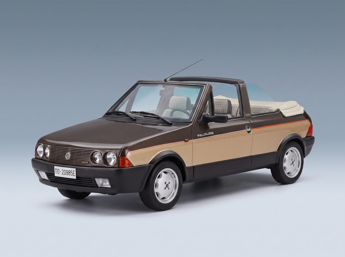Fiat Ritmo Bertone Supercabrio 100S Palinuro 1986 Two-Tone Brown Metallic Mitica 1:18 scale model - front three-quarter view, top down