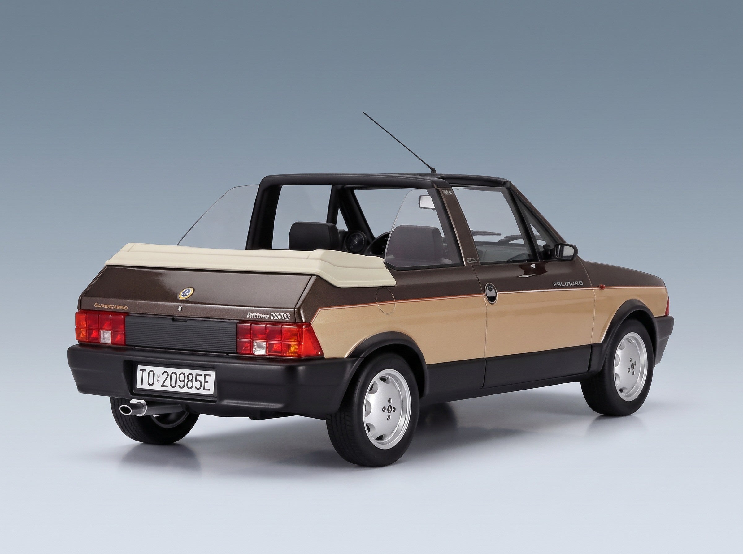 Fiat Ritmo Bertone Supercabrio 100S Palinuro 1986 Two-Tone Brown Metallic Mitica 1:18 scale model - rear three-quarter view, top down
