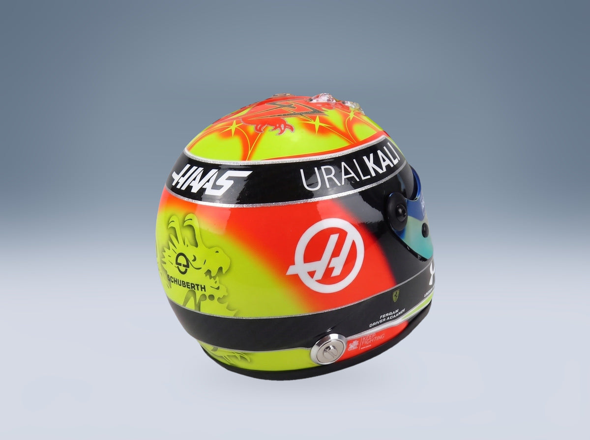 Schuberth Helmet Haas VF-21 Uralkali No. 47 Mick Schumacher British GP Silverstone 2021 Mini Helmet 1:2 scale helmet - rear three-quarter view