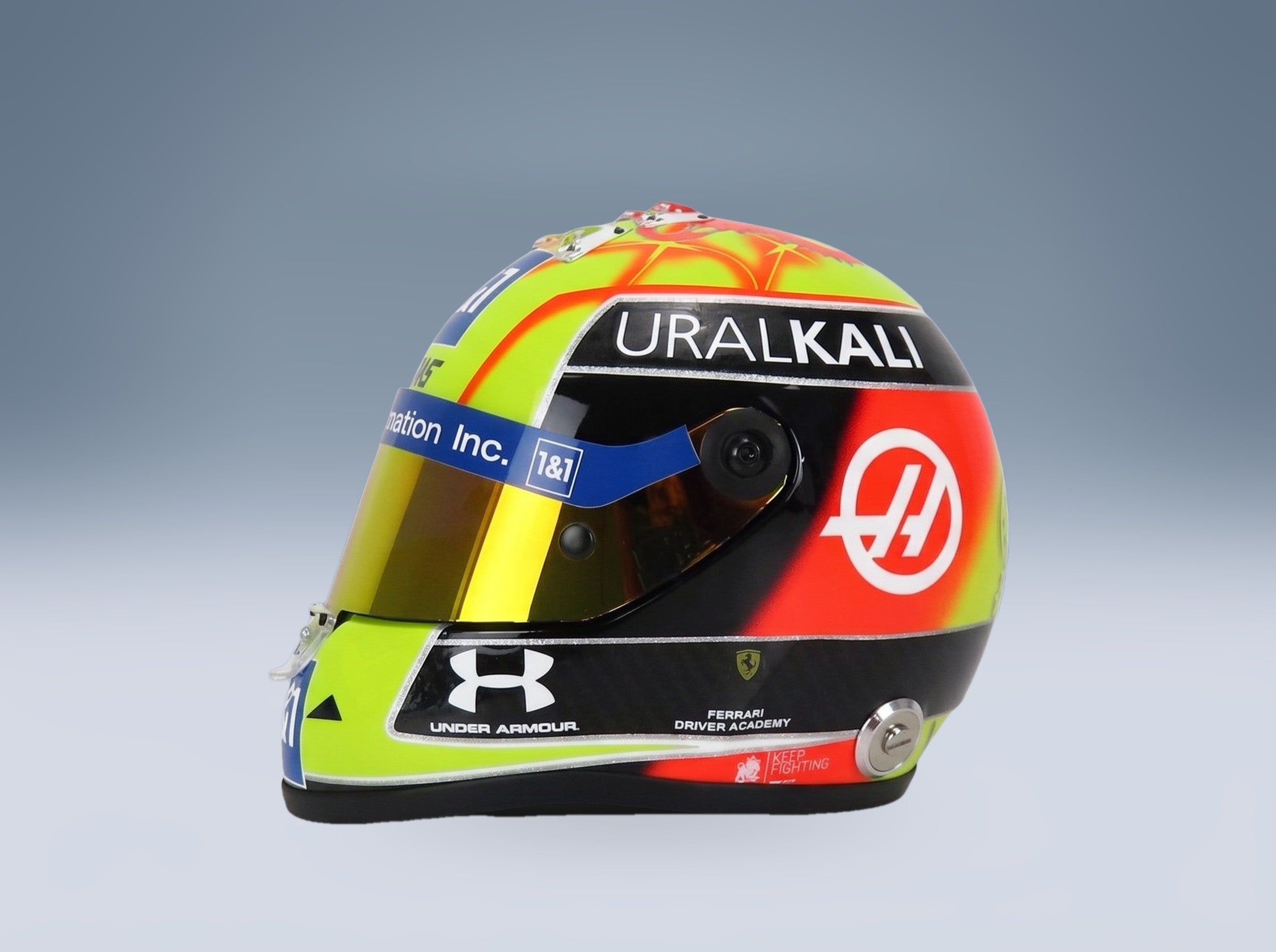 Schuberth Helmet Haas VF-21 Uralkali No. 47 Mick Schumacher British GP Silverstone 2021 Mini Helmet 1:2 scale helmet - side view