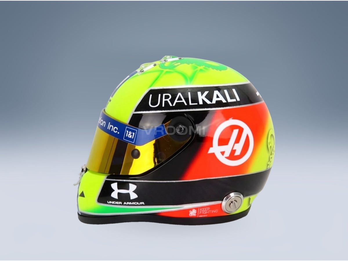 Schuberth Helmet VF-21 Haas Uralkali No. 47 Mick Schumacher Season 2021 Mini Helmet 1:2 scale helmet - side view