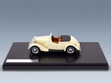 Rover 12hp P1 Tourer Cabriolet Open 1934 White Matrix Scale Models 1:43 scale model - side view on display base