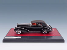 Cadillac V16 Dual Cowl Sport Phaeton Cabriolet Closed 1937 Black Matrix Scale Models 1:43 scale model - side view on display base