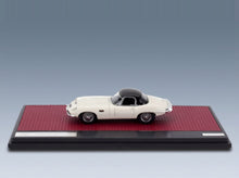 Jaguar E-Type Frua Roadster Closed 1964 White Matrix Scale Models 1:43 scale model - side view on display base