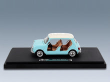 MINI Beach Car 1962 White Light Blue Matrix Scale Models 1:43 scale model - side view on display base