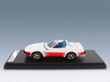 Ferrari 365 GTB/4 NART Spider Open Michelotti Press 1974 White Red Matrix Scale Models 1:43 scale model - side view on display base