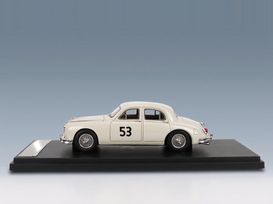 Jaguar Mk II 3.4 Litre No. 53 2nd Silverstone Annual International Trophy Meeting 1959 White Matrix Scale Models 1:43 scale model - side view on display base