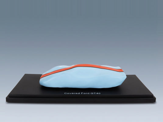 Ford GT40 Race Version 1966 Light Blue Orange Matrix Scale Models 1:43 scale model - side view on display base
