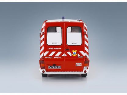 Renault Master T30D Van Véhicule de Secours d'Urgence Marseille Marine Sapeurs Pompiers 1980 Red White OTTO-MOBILE 1:18 - rear view