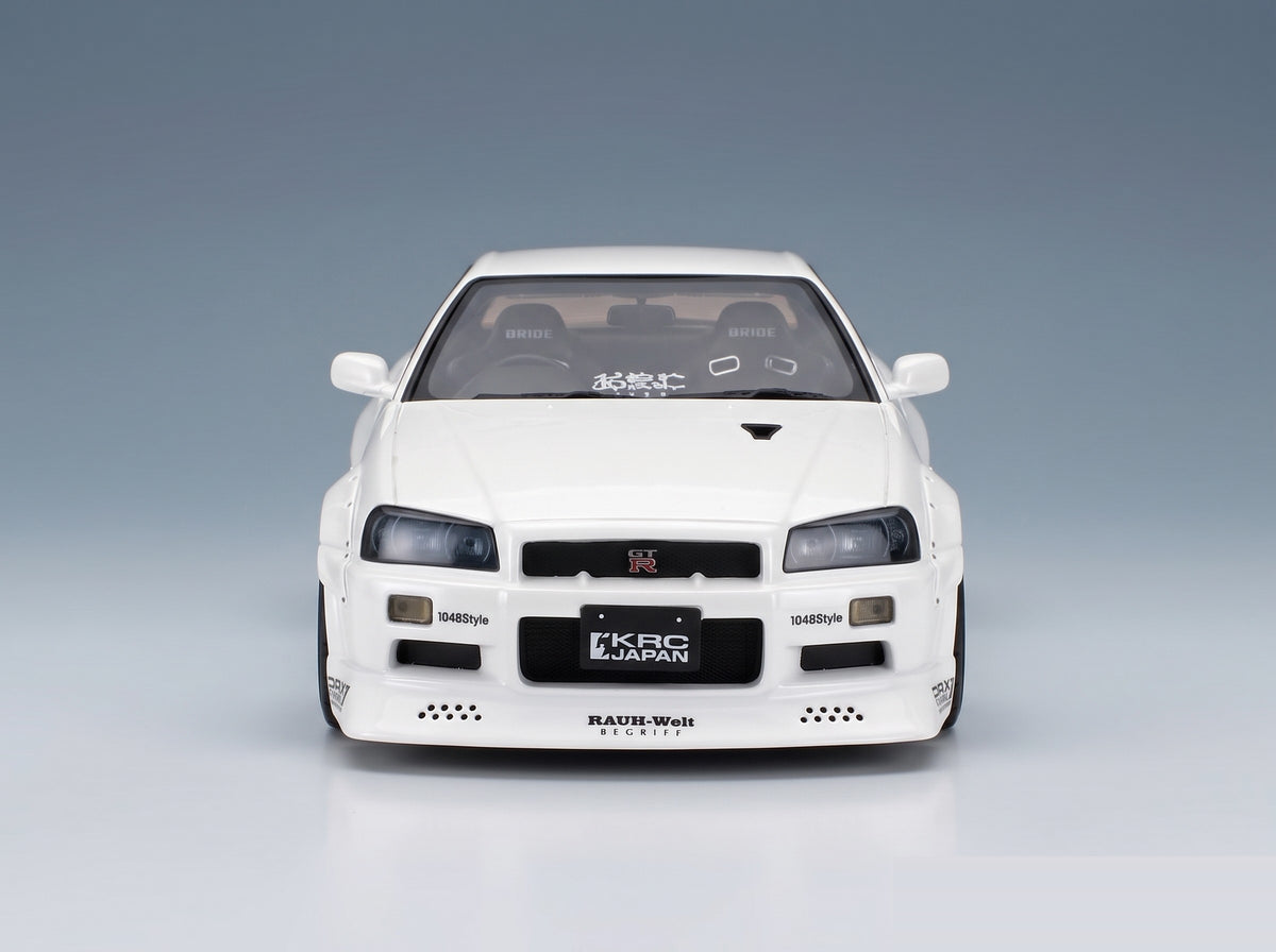 Nissan Skyline GT-R BNR34 by KRC 2019 White Otto-Mobile 1:18 scale model - front view