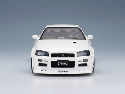 Nissan Skyline GT-R BNR34 by KRC 2019 White Otto-Mobile 1:18 scale model - front view