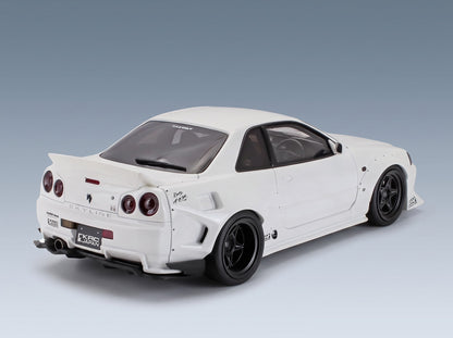 Nissan Skyline GT-R BNR34 by KRC 2019 White Otto-Mobile 1:18 scale model - rear three-quarter view