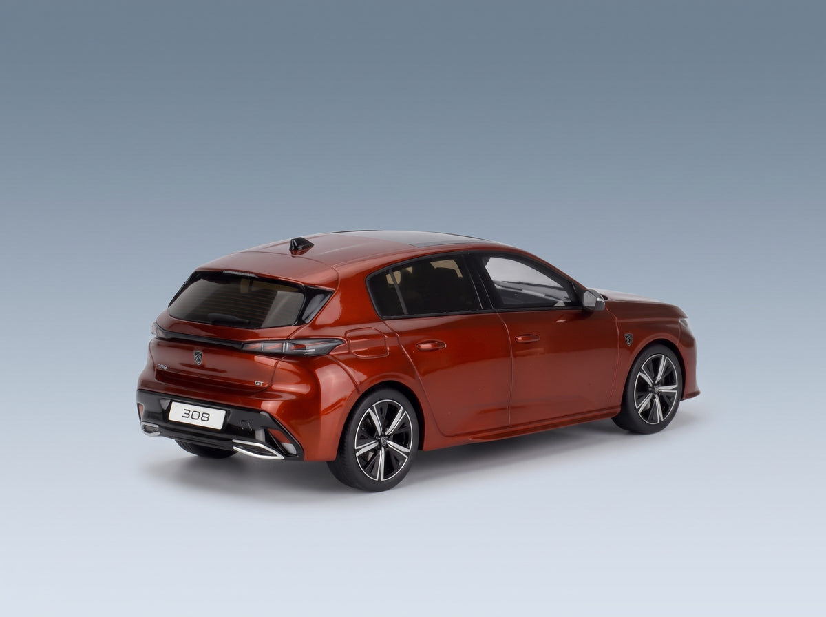 Peugeot 308 GT 2022 Red Otto-Mobile 1:18 scale model - rear three-quarter view