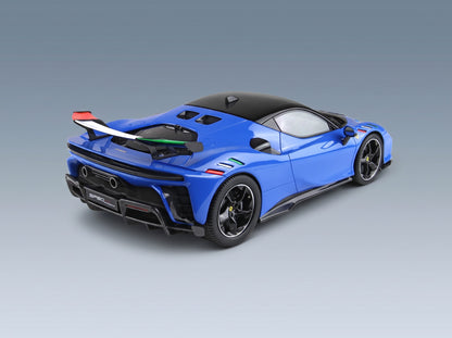 Ferrari SF90 XX Stradale Black Roof 2024 Blu Francia Blue Black with Showcase BBR Models 1:18 - rear three-quarter view