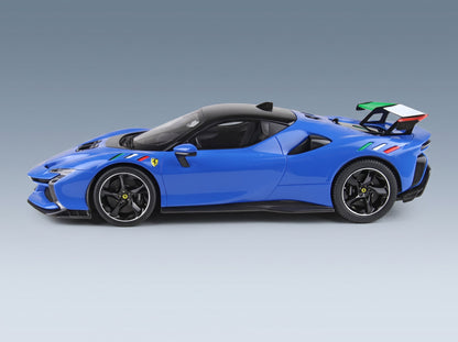Ferrari SF90 XX Stradale Black Roof 2024 Blu Francia Blue Black with Showcase BBR Models 1:18 - side view