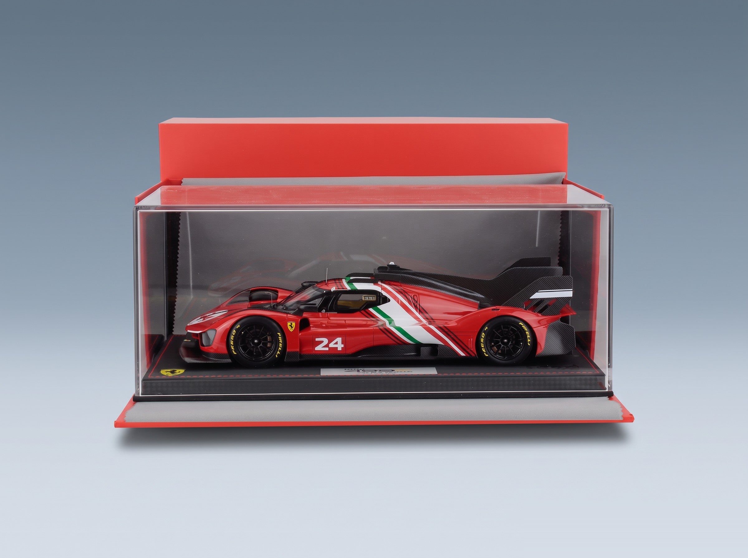 Ferrari 499P 3.0L Turbo V6 No. 24 Modificata Launch Version 2023 Red White Black with Showcase BBR Models 1:18 scale model - original packaging