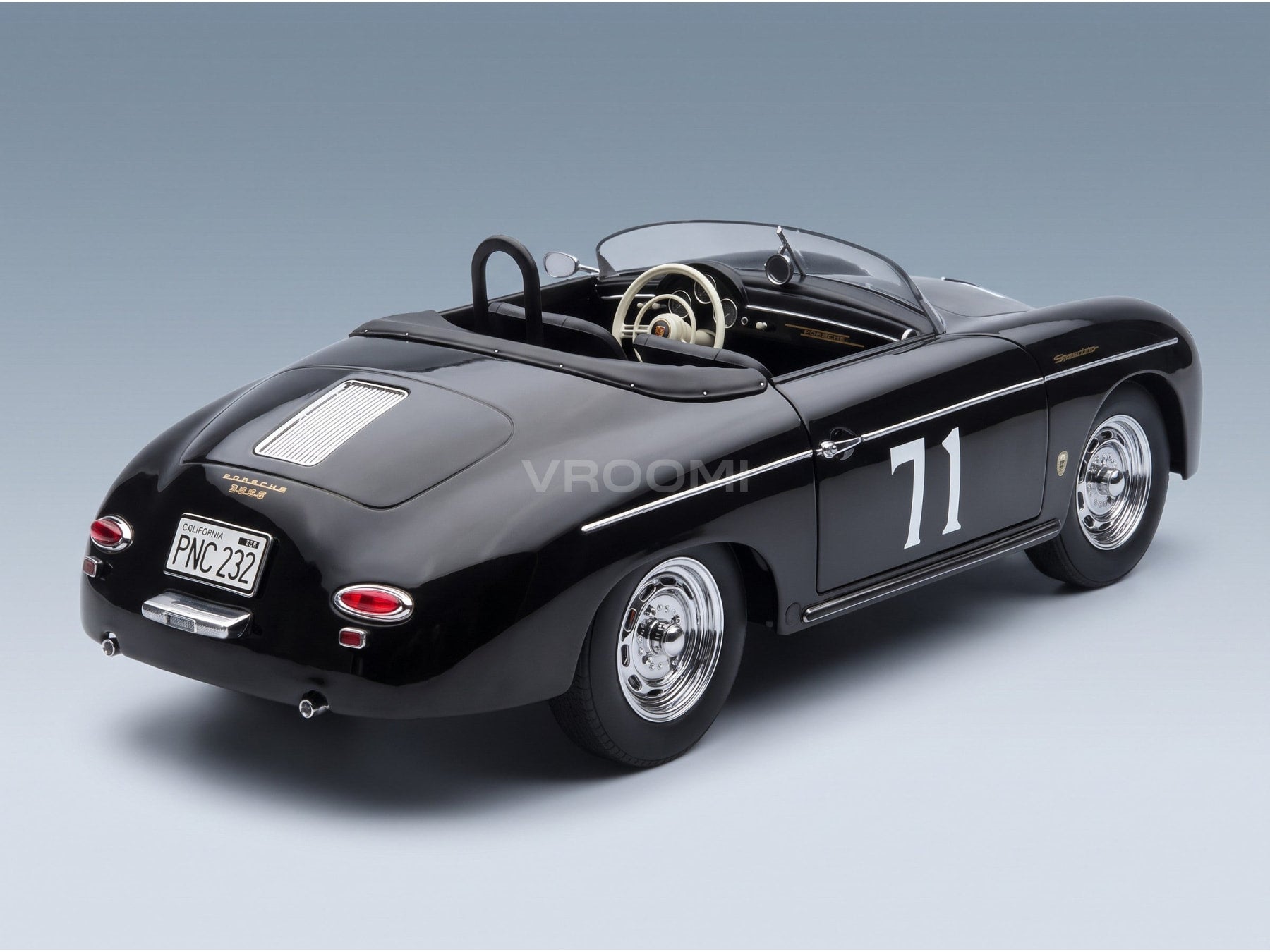 Porsche 356 Speedster No. 71 1955 Black KK Scale 1:12 scale model - rear three-quarter view