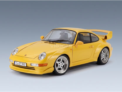 Porsche 911 993 GT2 Coupé 1996 Yellow Speedline Rims KK Scale 1:12 scale model - front three-quarter view