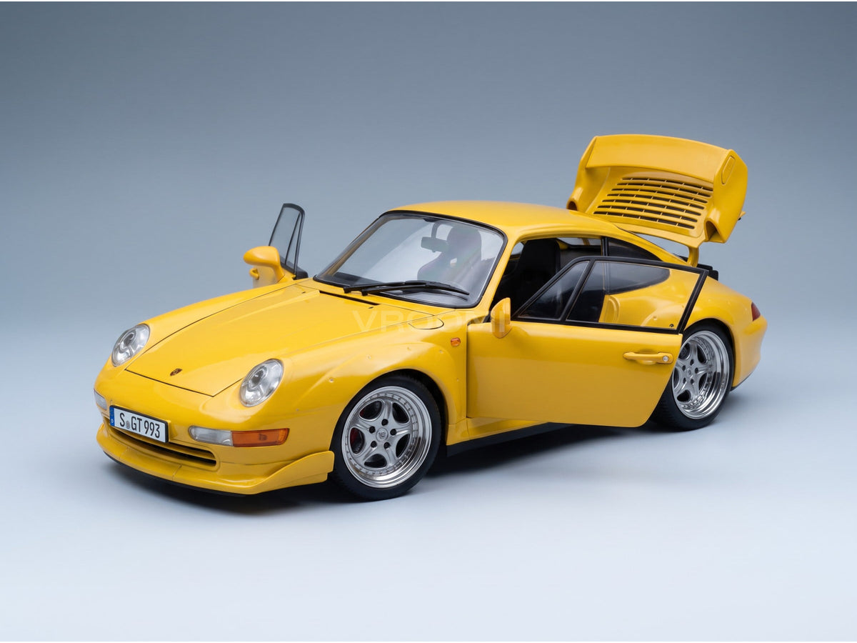 Porsche 911 993 GT2 Coupé 1996 Yellow Speedline Rims KK Scale 1:12 scale model - opening parts