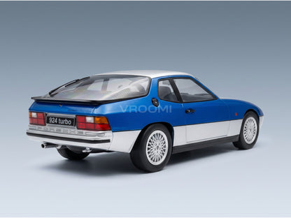 Porsche 924 Turbo Coupé 1986 Silver Blue Metallic KK Scale 1:18 scale model - rear three-quarter view