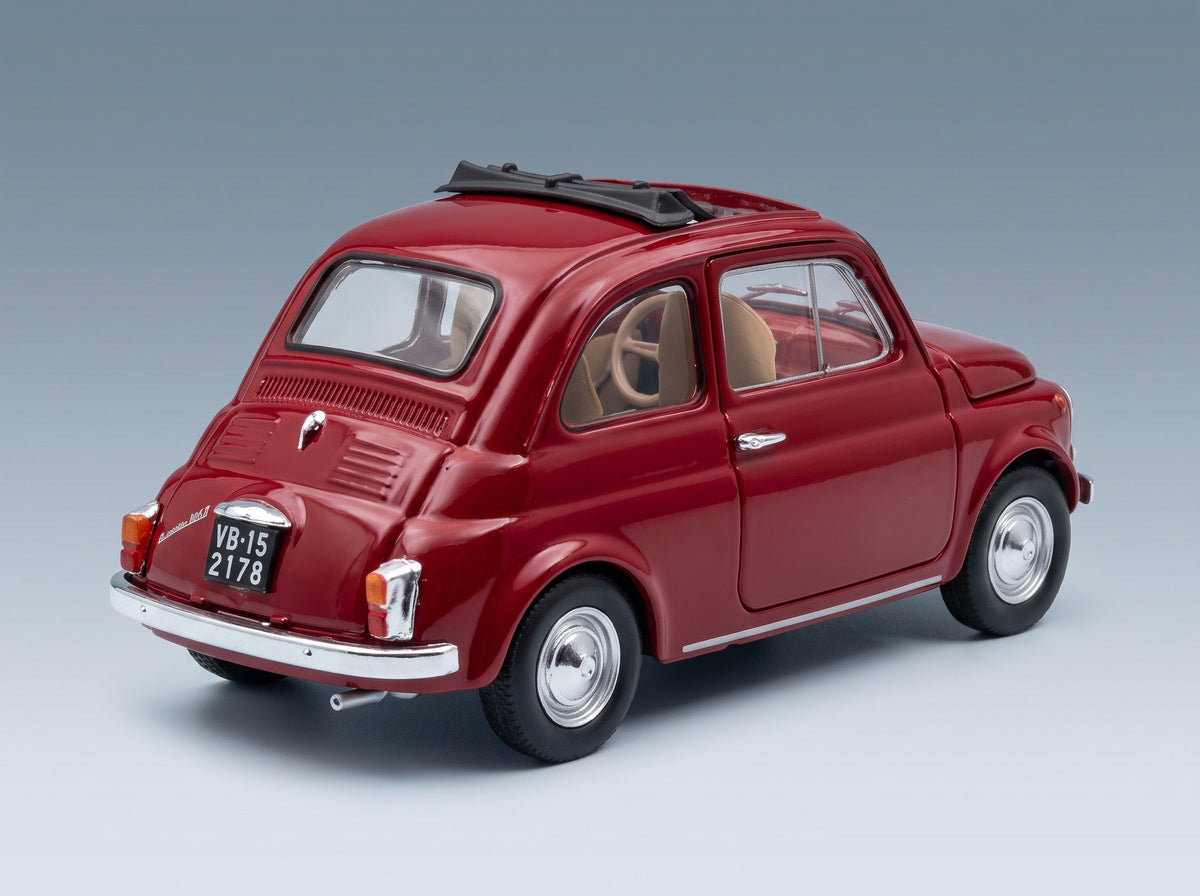 Fiat 500F Tetto Aperto 1965 Rosso Medio Brumm 1:43 scale model - rear three-quarter view