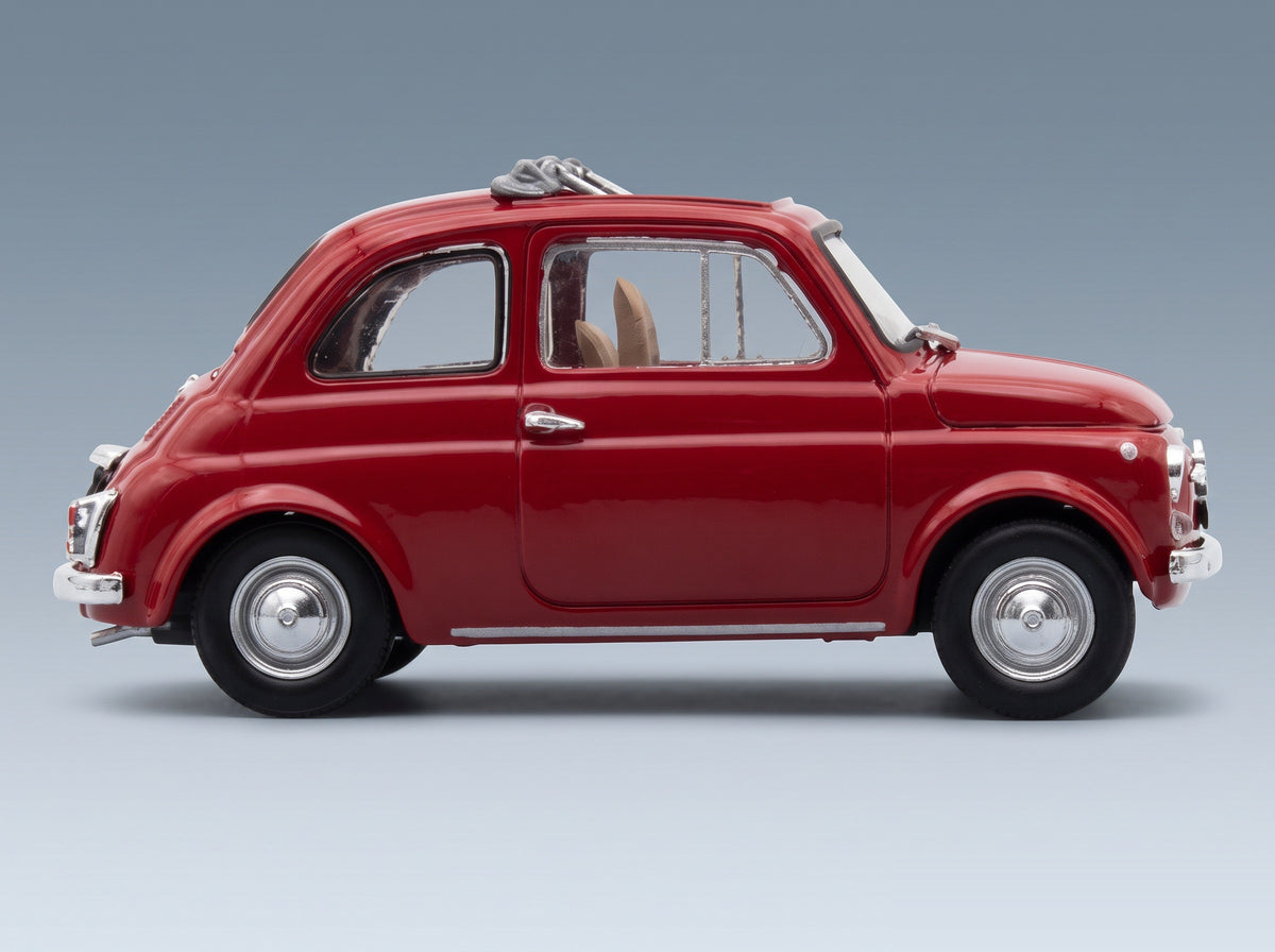 Fiat 500F Tetto Aperto 1965 Rosso Medio Brumm 1:43 scale model - side view